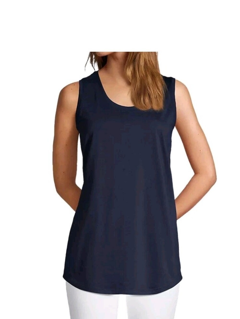 LAND'S END WOMEN'S *NAVY* SUPRIMA COTTON TUNIC TANK TOP XSM - NEW